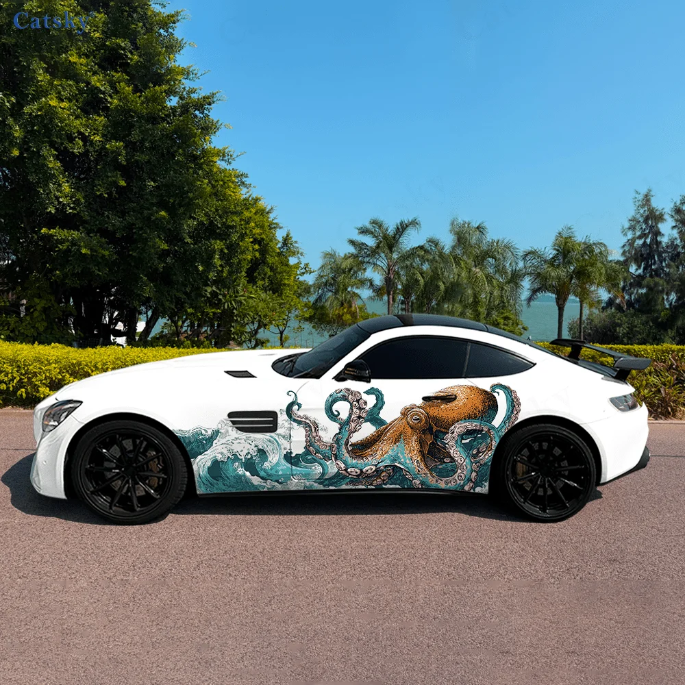

Прикраса боковой наклейки с волнами осьминога, водонепроницаемая, устойчивая к царапинам наклейка из ПВХ, защита автомобиля, автоаксессуары в подарок