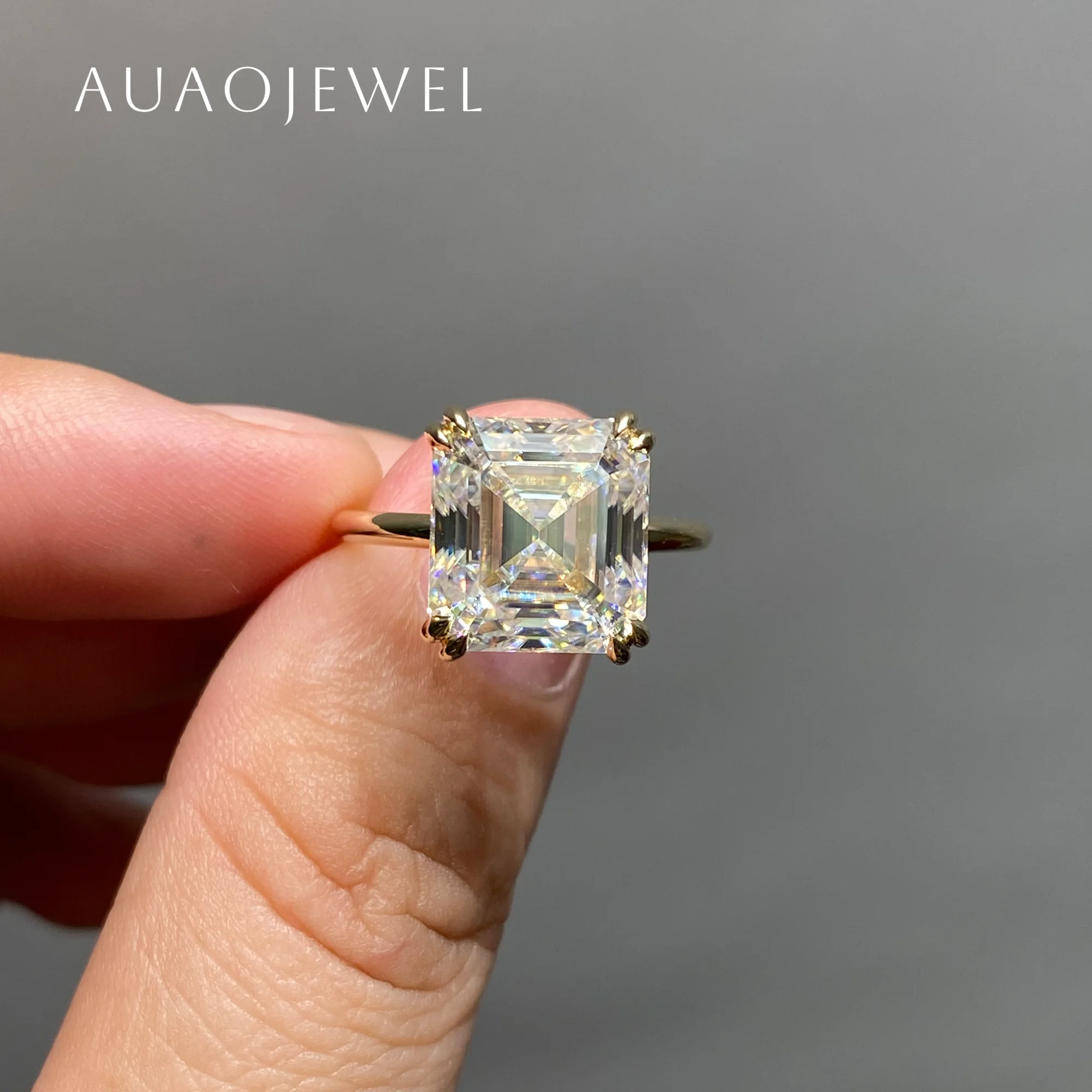 AUAOJEWEL Moissanite Engagement Rings 7ct Old Mine Asscher Shape Stone Gold 9k 14k 18k Original Silver 925 Jewellery For Gifts