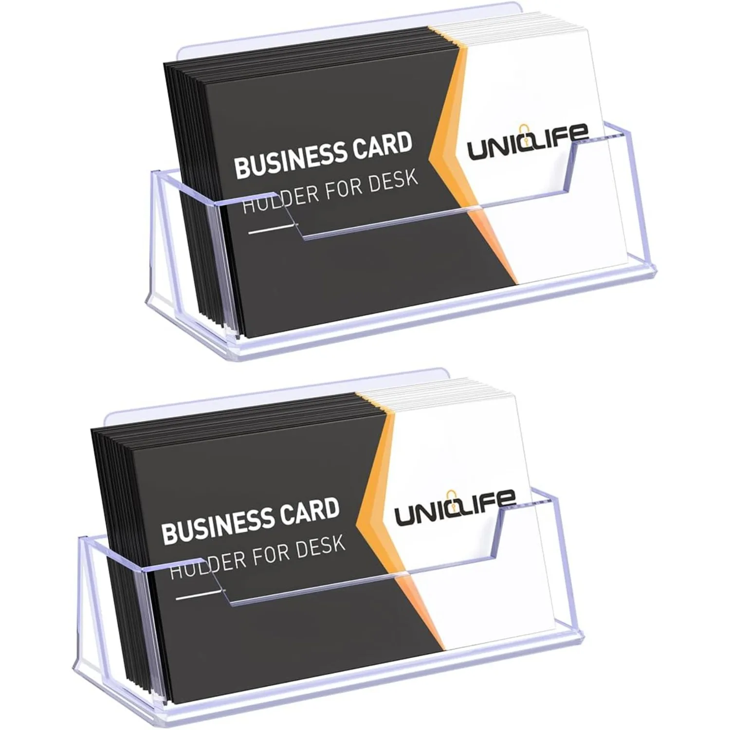 1/2/5 Pack Acrylic Business Card Holder for Desk, 50‑Card Capacity Clear Desktop Display Stand for Office Reception Counter
