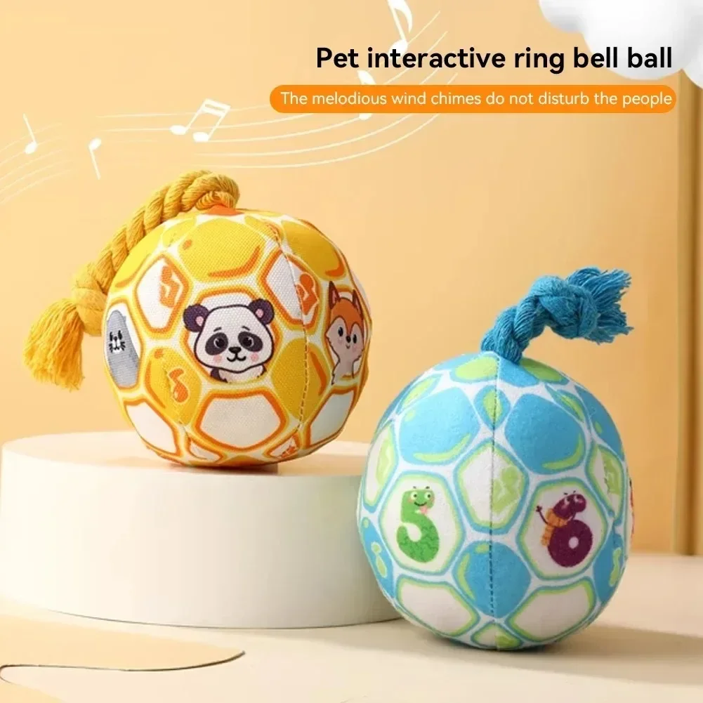 Popular new pet interactive bell ball cartoon animal digital design rope handle chew toy dog cat