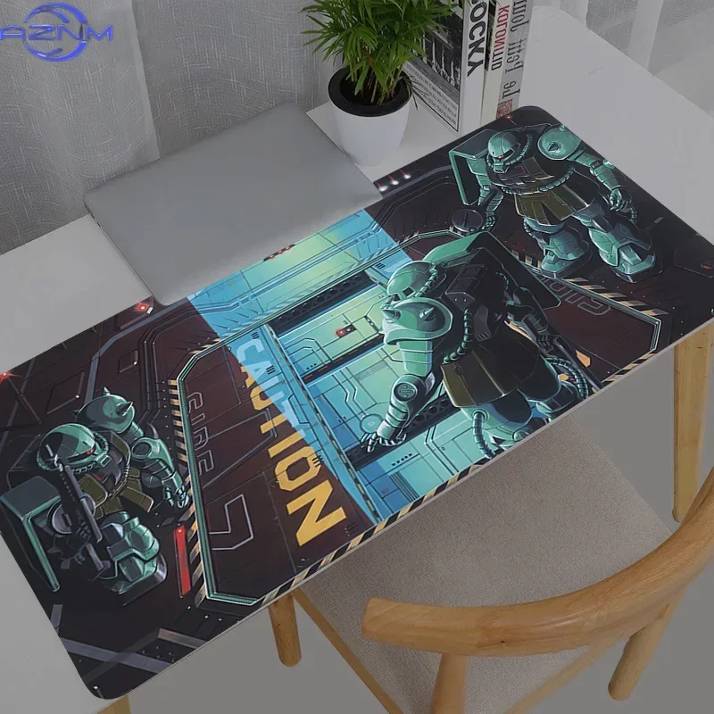 Mouse Pad Anime Green Armored Mecha Robot Red Glowing Eye Orange Flame Effect Rubber Non Slip Gaming Desk Mat For Keyboard Lapto