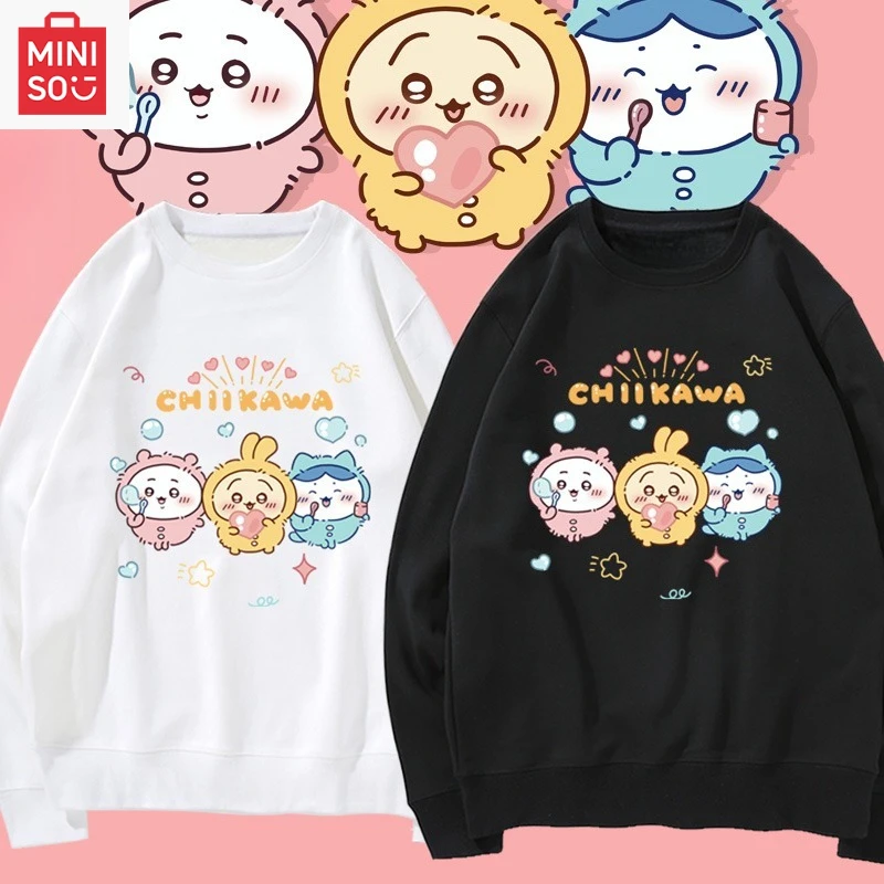 

Толстовка с принтом MINISO Collaboration Chiikawa, свободная, с длинными рукавами, мультяшная, повседневная и милая для девочек и мальчиков