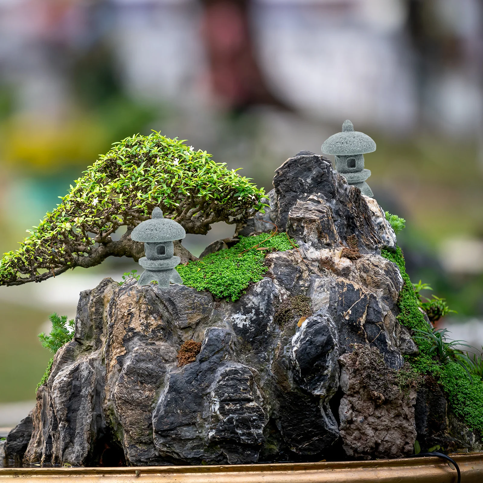 

4pcs Mini Pavilion Statue Bonsai Landscape Gardening Ornament Home Decor Sandstone Material Mini Garden Scenery Outdoor