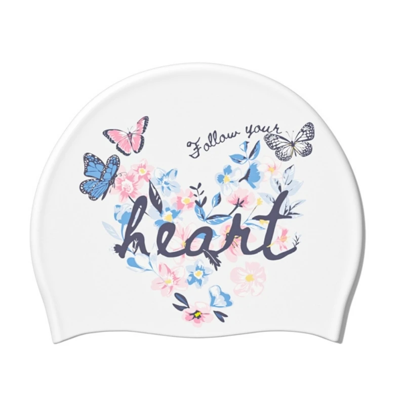 X5XA Pool Swim Headgear for Long Hair Flower Butterfly Print Athletic Training Hat