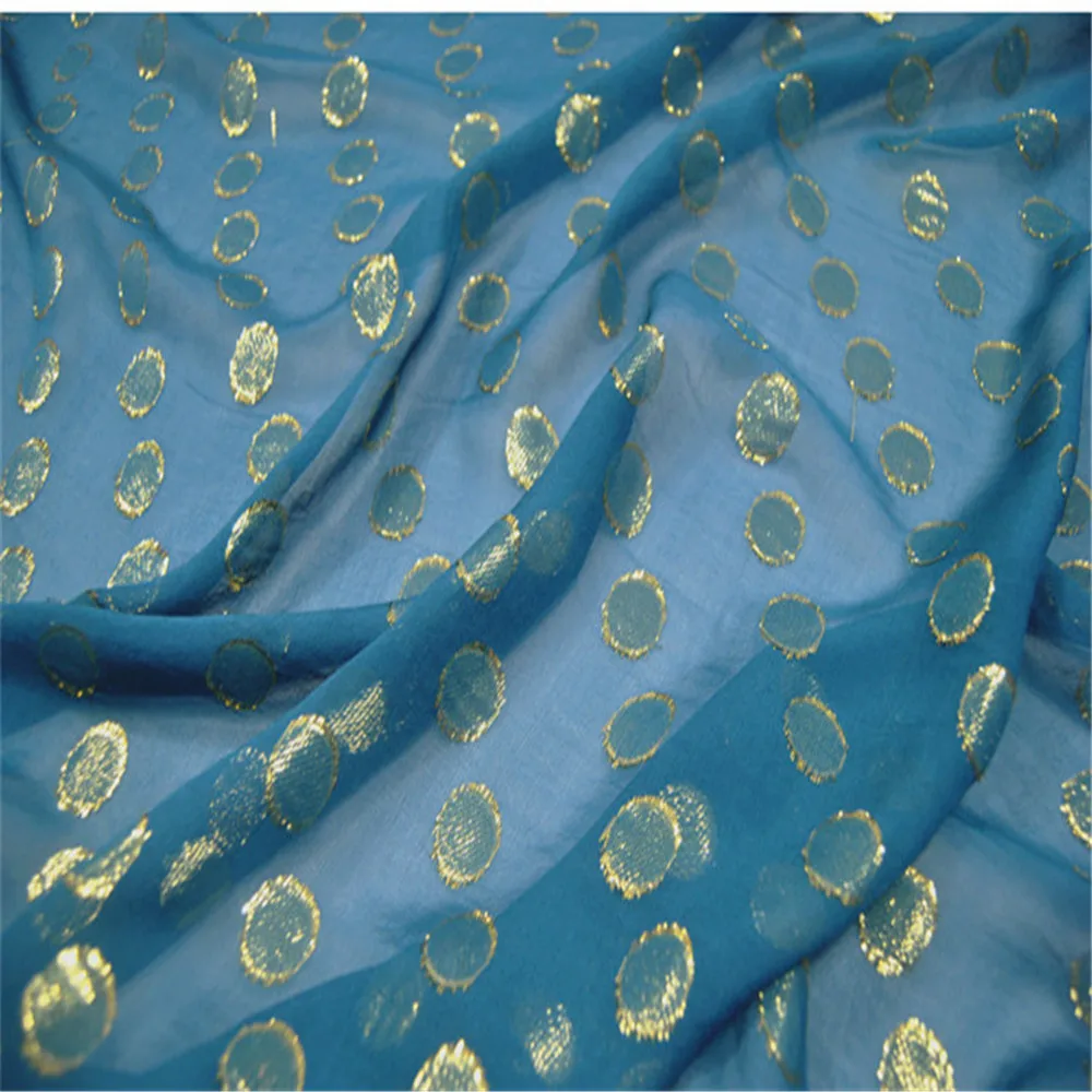 Soft Shiny Elegant Beautiful Silk Lurex Fabric Metallic Dot Blue Gold Fashion for Men Women Lace Shirt  Shawl