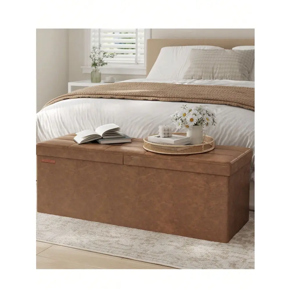 

43 Inches Folding Storage Ottoman Bench With Flipping Lid Ottoman With Storage Hold Up To 660lb Footrest Black Brown White Dark