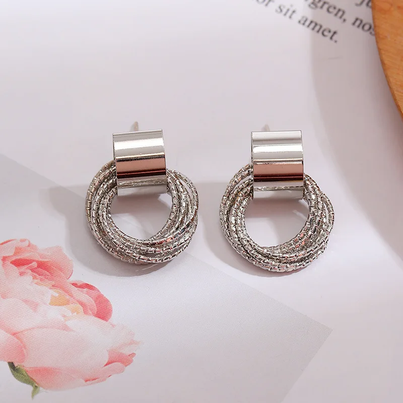 Vintage Multiple Small Circle Round Drop Earrings Silver Golden Color Metal Geometry Dangle Earrings for Women Party Jewelry
