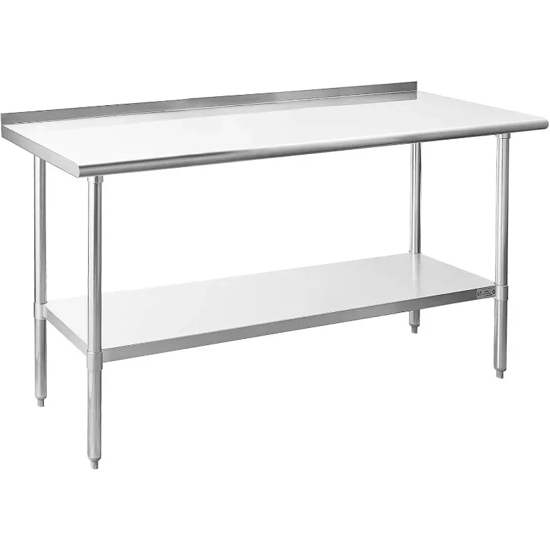 

Stainless Steel Table for Prep & Work 24 x 72 Inches, NSF Commercial Heavy Duty Table with Undershelf and Backsplash