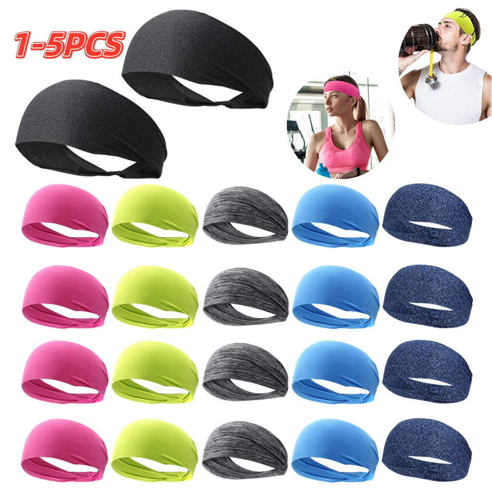 1-5PCS Men Headband Absorbent Sweat Sports Fitness Headband Running Sweatband Women Yoga Hair Bands Cycling Head Sweat Bands