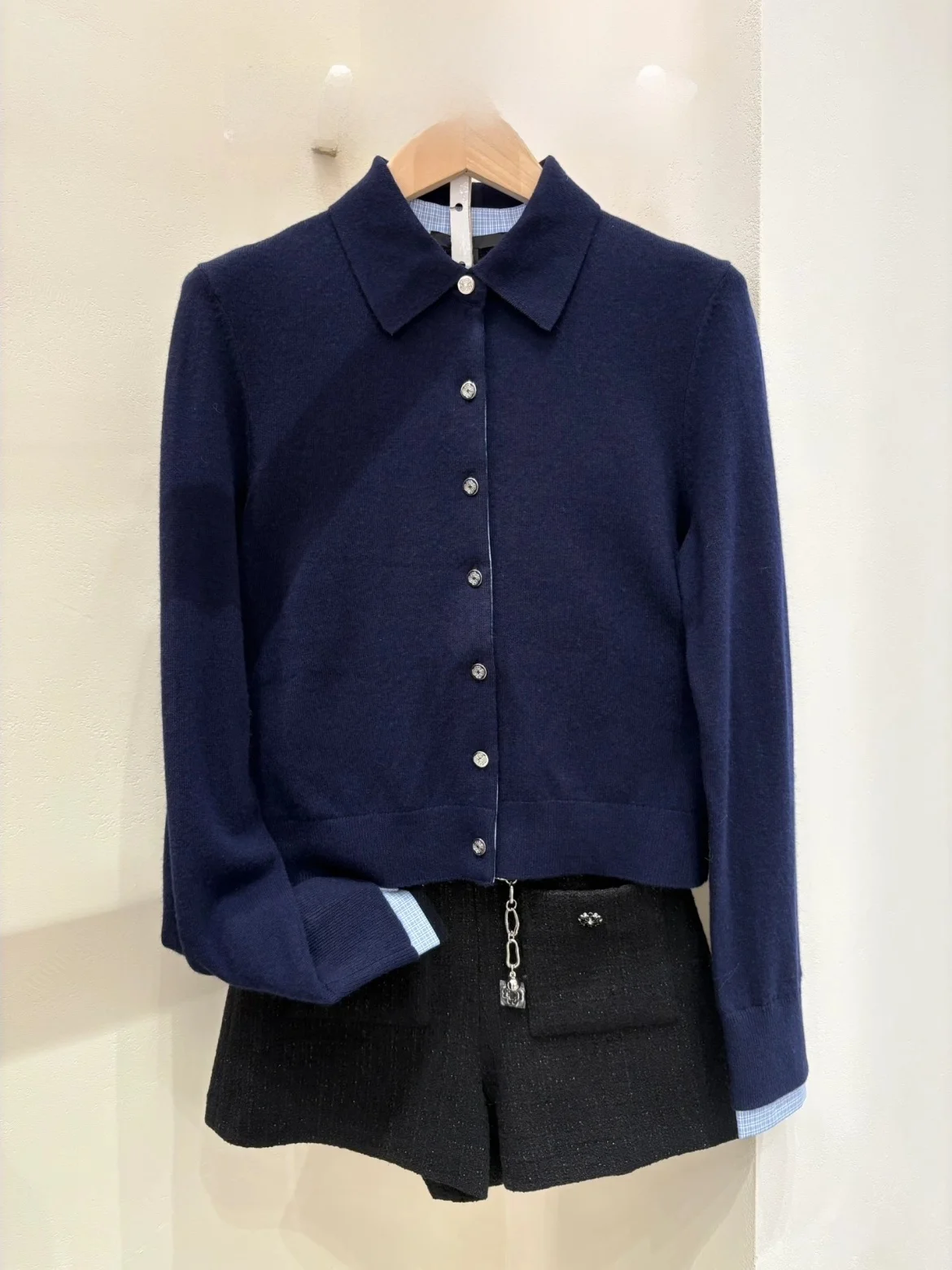 

Slim Fit Deep Blue Knitted Sweater with Patchwork Design And College Sle HEIDDS Early Spring Faion for Women