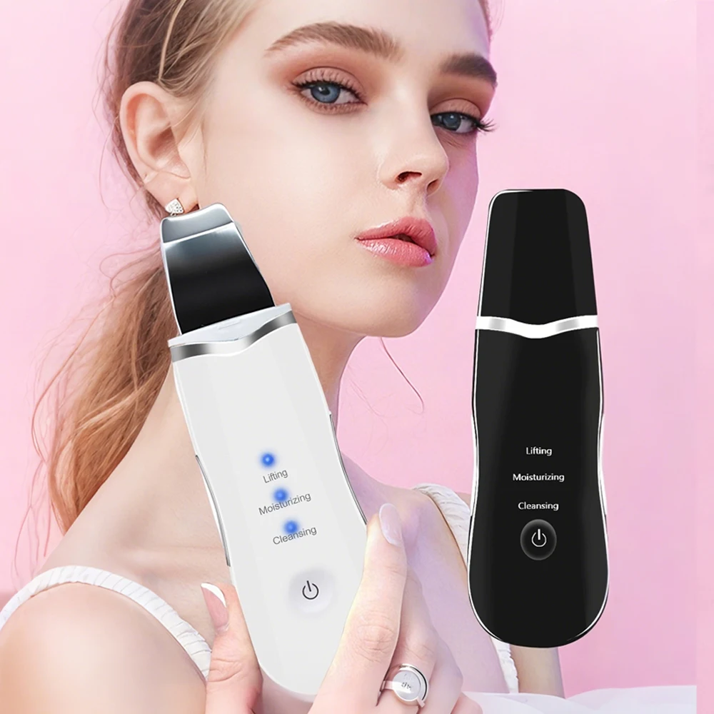 Electric Ultrasonic Vibration Face Skin Scrubber Blackhead Remover Facial Pore Cleaner Face Lifting Deep Clean Face Spatula Tool
