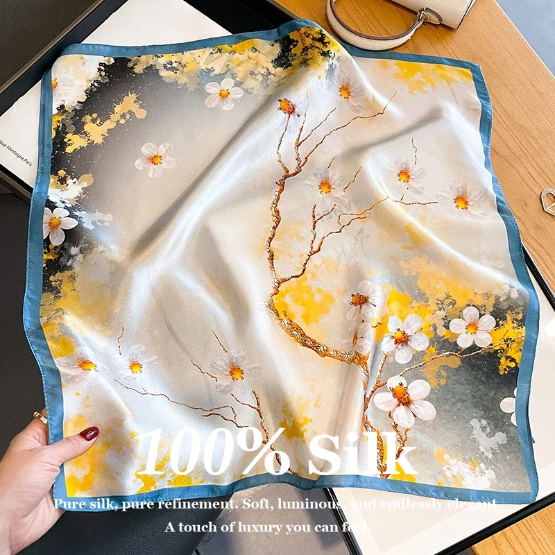 

Новый дизайнерский шарф из 100% натурального шелка для женщин, 53x53 см, квадратный, с цветочным принтом, для шеи, хиджаб, бандана, фулярд, шаль, накидка для модных дам