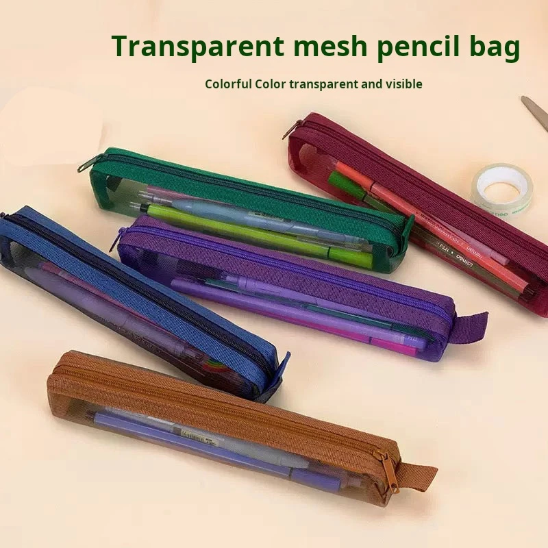 Grid Pencil Case Organizer Portable Exam Pencil Case Multi-Function Zippered Stationery Pouch School Supplies