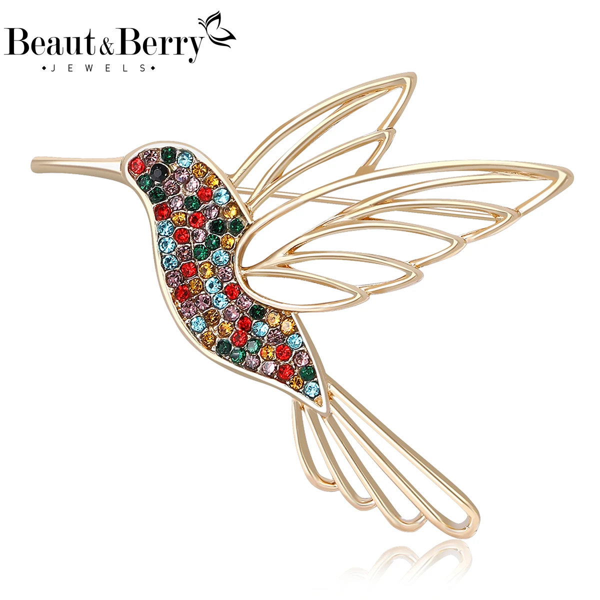 

Beaut&Berry Luxury Rhinestone Hummingbird Brooches for Women Unisex Animal Pins Casual Party Jewelry Accessories Gift Decoration