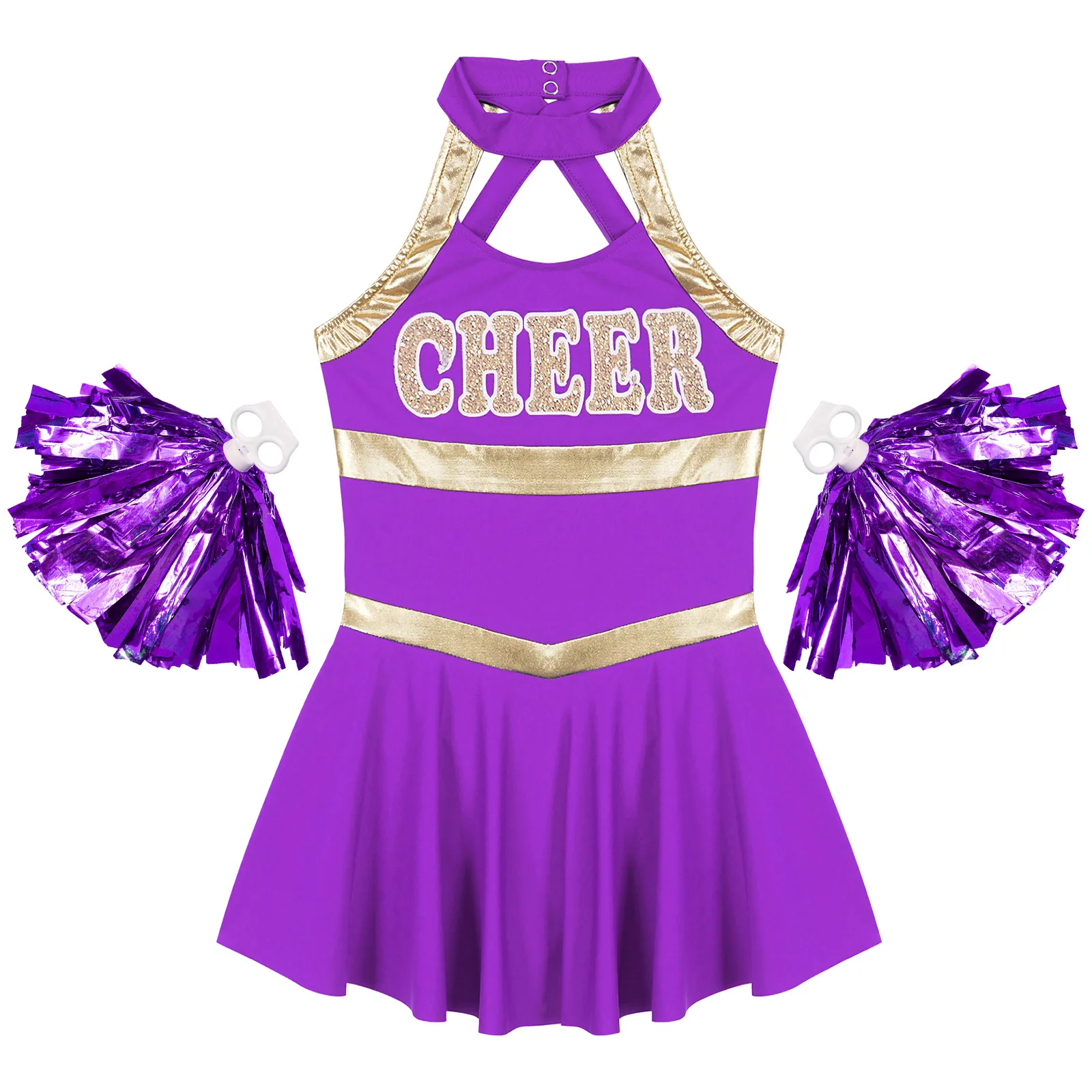 Kids Schoolgirls Cheerleading Dance Dress Sleeveless Letter Print Dresses for Stage Performance Sport Meeting Cosplay Party