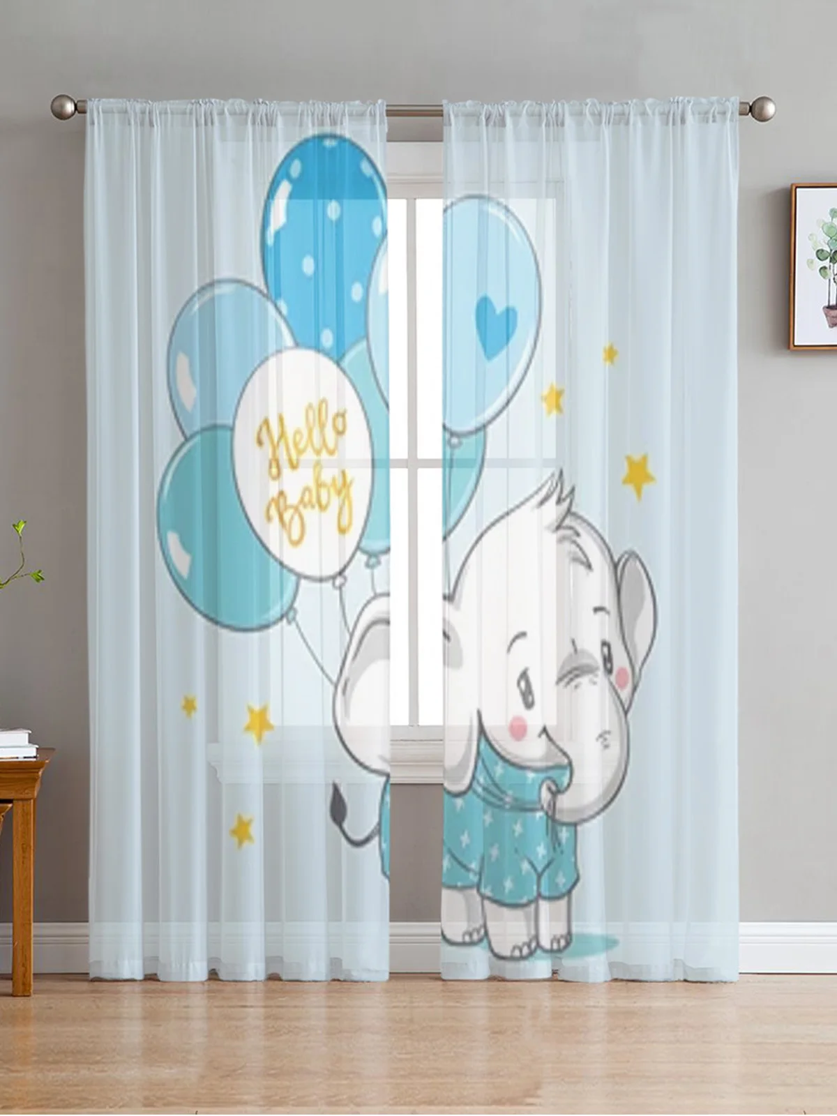 

Elephant With Blue Balloons Chiffon Sheer Curtains For Living Room Bedroom Decor Kitchen Window Voiles Tulle Curtain