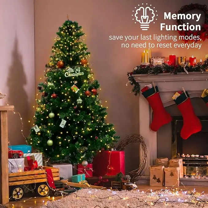 Lampu LED Ring 1.5M/2M/3M untuk Puncak Pohon Natal, Dekorasi Lampu Pohon, Lampu String untuk Teras, Taman, Luar Ruangan, Tahan Air, Lampu Waterfall