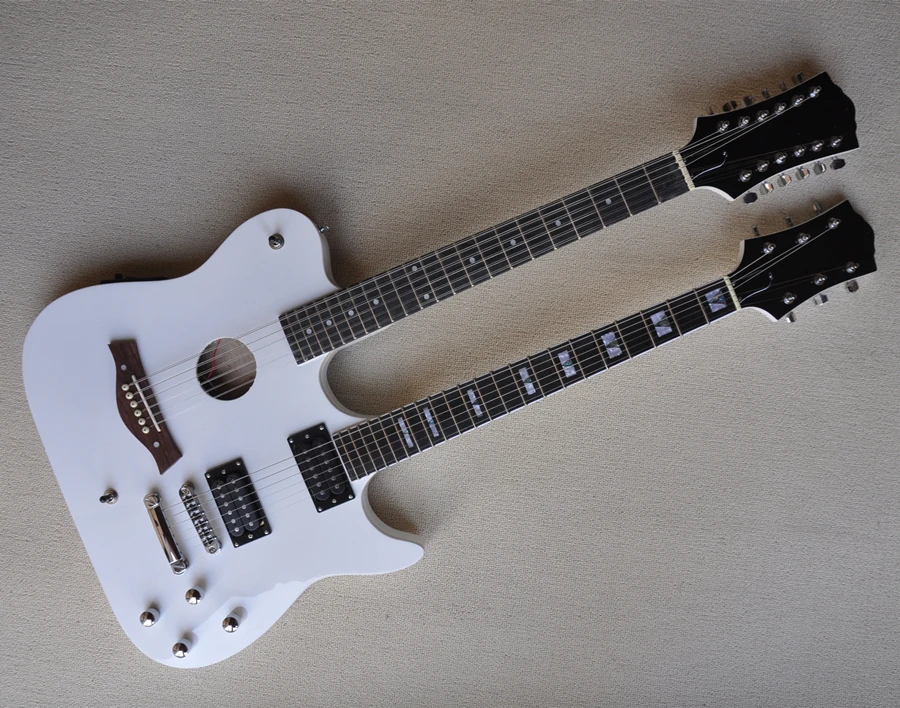 Double Neck 12+6 String Semi-Hollow Body Electric Guitar with Chrome Hardware,Offer Customize