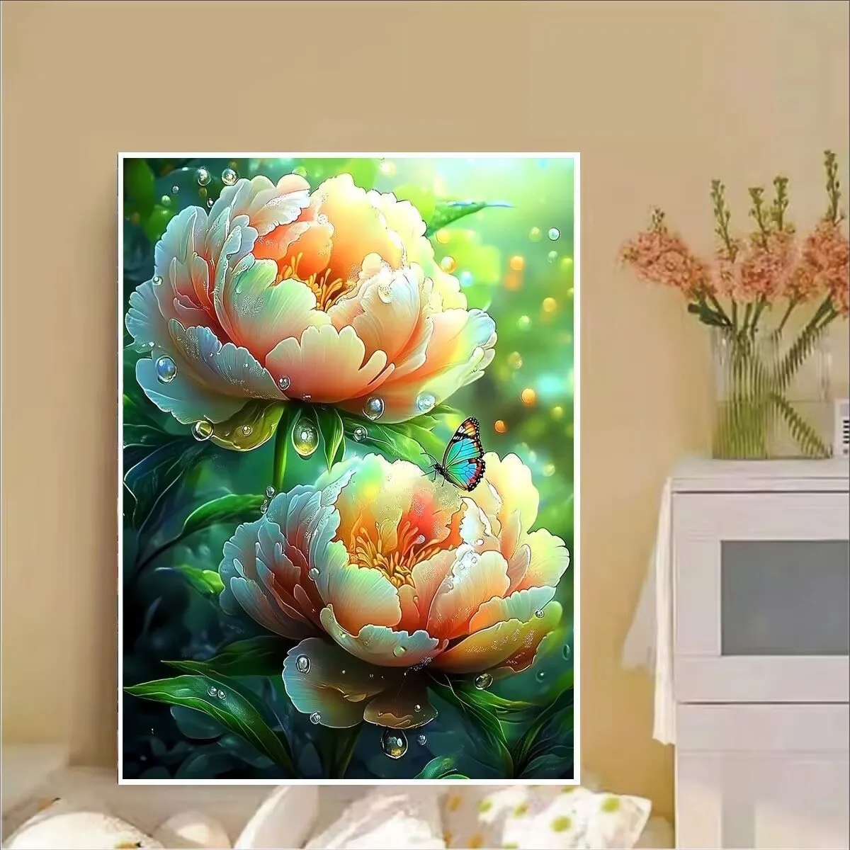 

11CT 9CT Peony Embroidery DIY Printed Kits Cross Stitch Cotton Needlework Sets Crafts With Needles