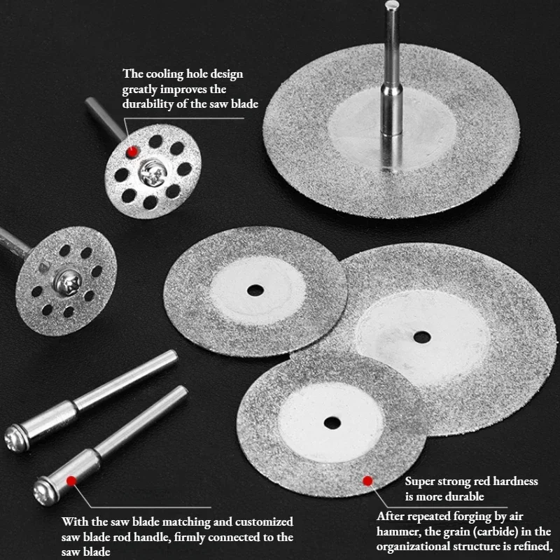 10pcs 16mm Diamond Cutting Discs Cut Off Mini Diamond Saw Blade+2pcs Connecting 3mm Shank for Dremel Drill Fit Rotary Tool X