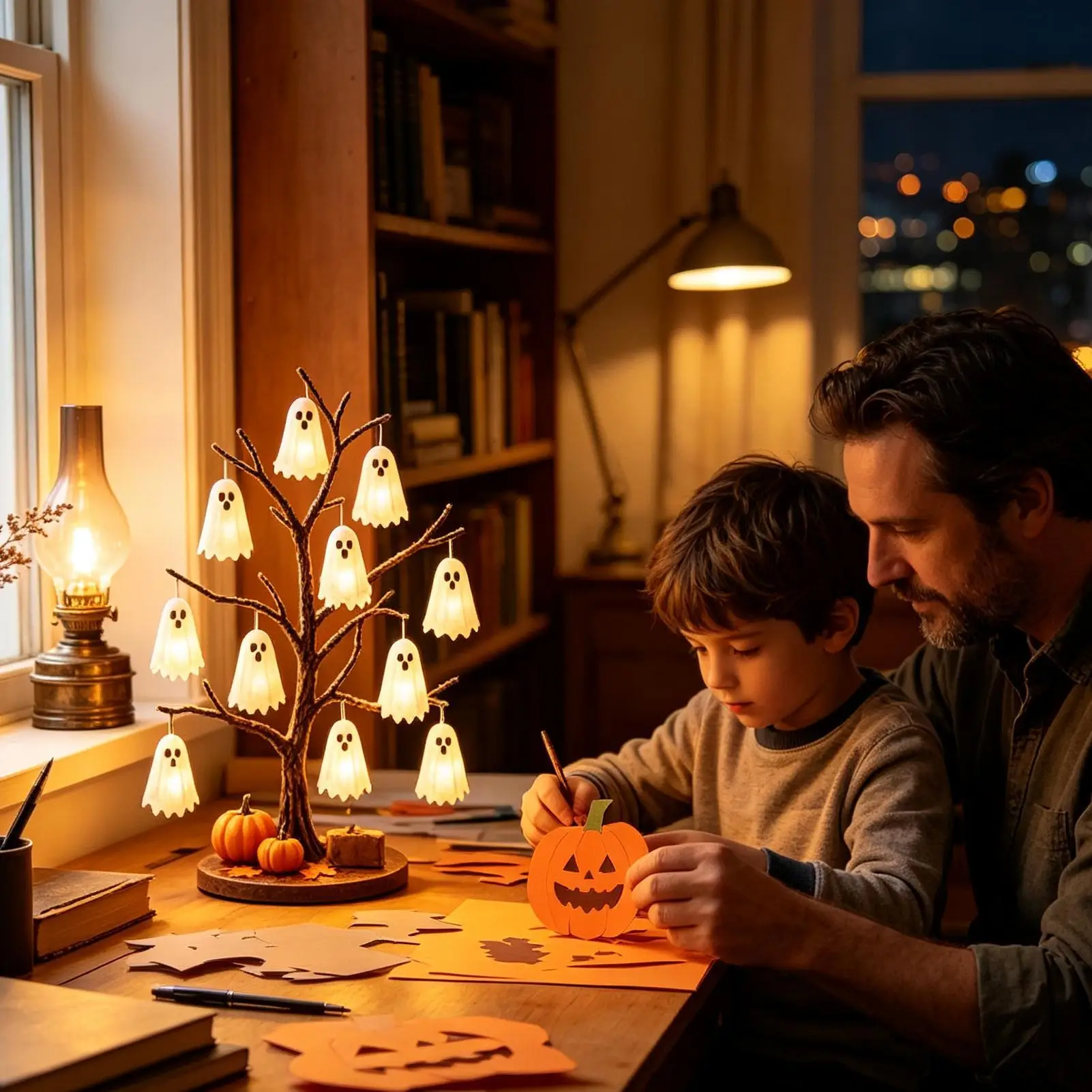 Glowing Ghost Halloween Tree LED Lights Battery Operated Decoration Glowing Ghost Tree Halloween Decor For Indoor Party