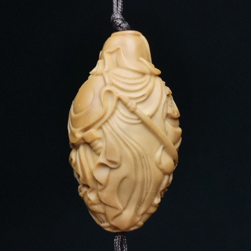 YIZHU CULTUER ART Size 3.2 × 1.8 cm Chinese Hand-carved Olive Guan Yu God of wealth Statue Netsuke Pendant