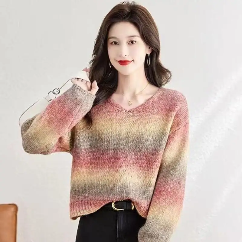 فتاة الخامس الرقبة شريط سترة الأميرة موضة عادية كم طويل محبوك قميص الخريف الشتاء الملابس خارج الملابس الداخلية الدوبامين #2