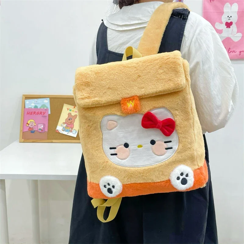 Xiuya Hello Kitty Womens Backpack Plush Cute Cartoon Casual Backpacks Kawaii Y2k Harajuku Original Ladies New Korean Popular Bag