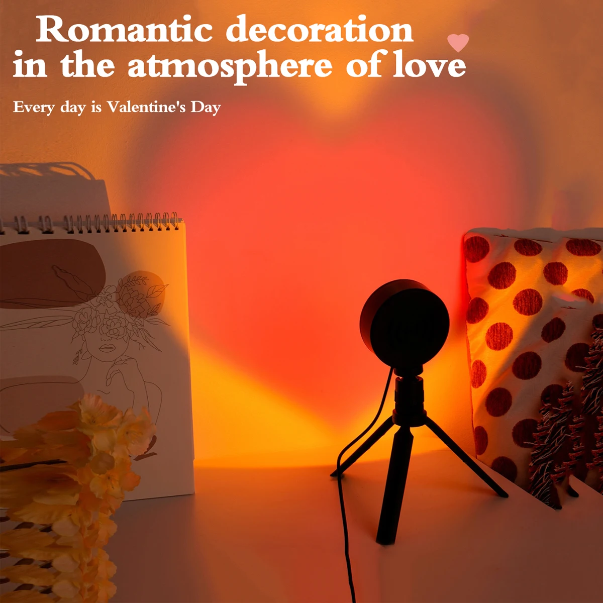 USB Red Love Sunset Projection Light Birthday Party Decoration Mood Light Bedroom Living Room Wall Photography Atmosphere Light