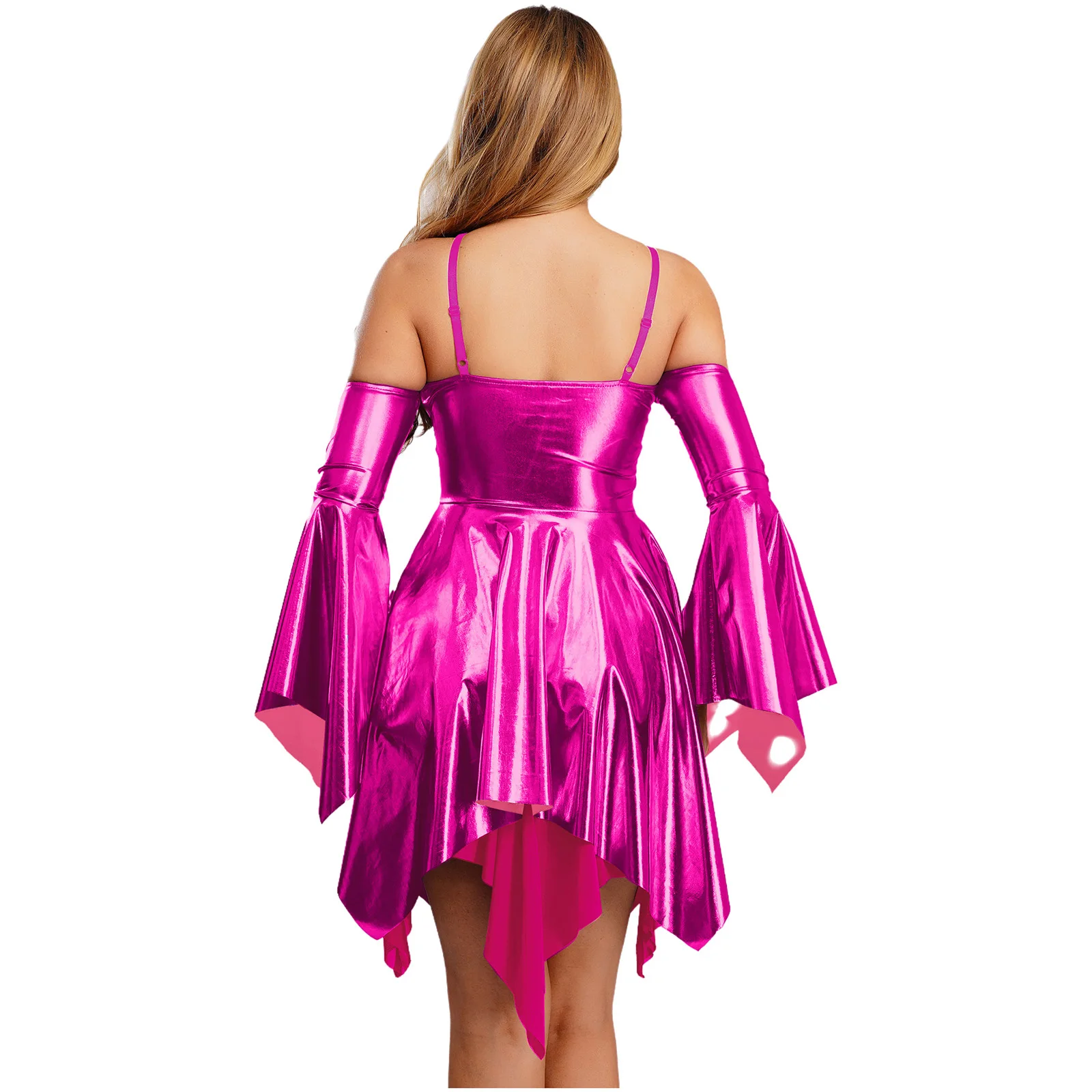 فساتين نسائية عصرية لامعة بكتف بارد برباط على الصدر فستان توتو مكشكش للحفلات والنوادي الليلية ملابس الرقص #3