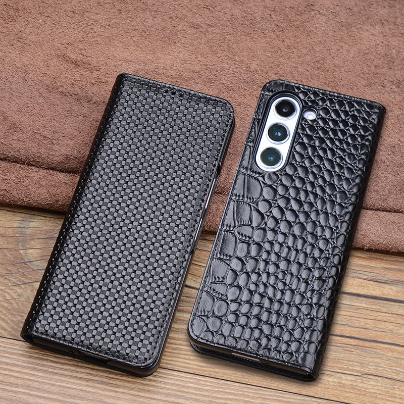 

Z Fold6 Case for Samsung Galaxy Z Fold 6 Lichee Pattern Crocodile Pattern Genuine Leather Mobile Phone Case Cover Galaxy Z Fold6