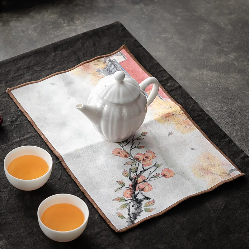 Cotton Linen Absorbent Tea Towel Tea Ceremony Accessories Tablecloth Rag Simple Style Tea Mat Ceremony Accessories Decoration