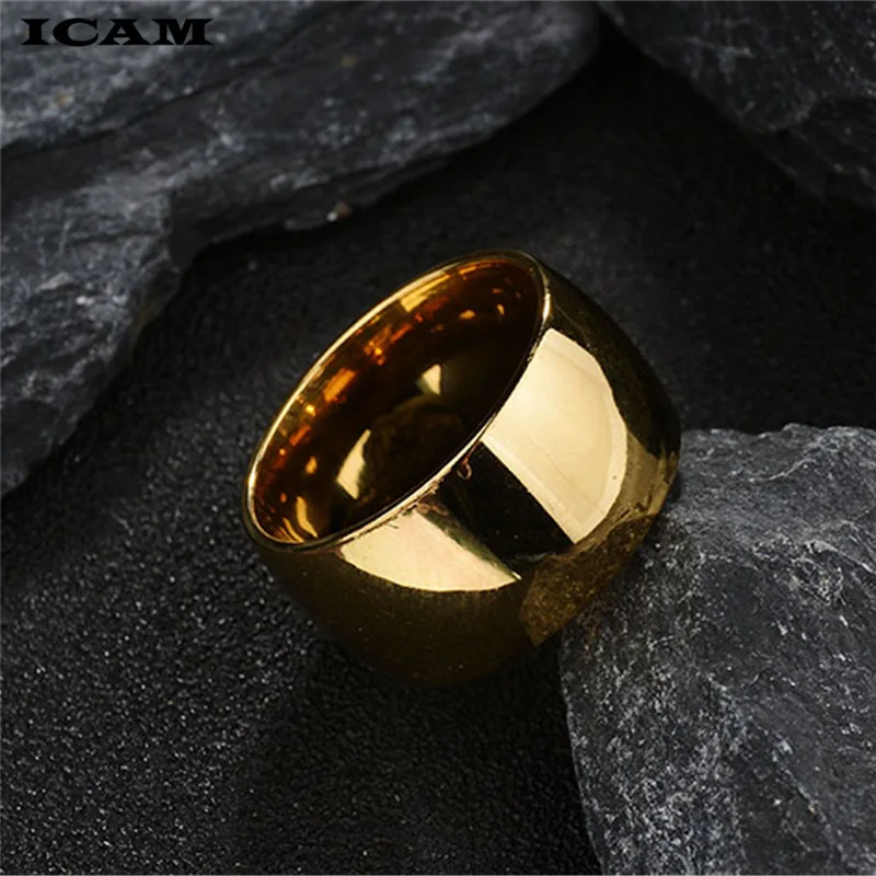 ICAM 12mm No fading 24k Classic Engage Wedding rings 1.2CM Yellow Gold Ring filled 316L Titanium steel rings for men and women