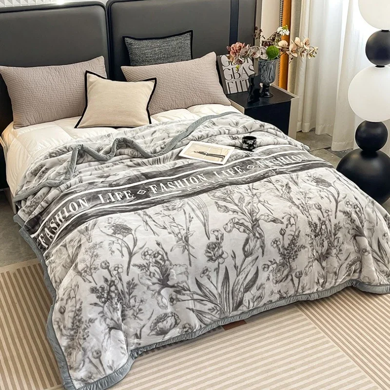 Winter Thickened Raschel Blanket Double Layer Soft and Warm Thermal Storage Bed Sheet Home Office Printing Leisure Blanket