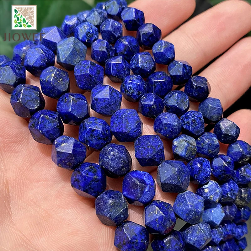 Cuentas de piedra Natural para fabricación de joyas, espaciadores de lapislázuli azul facetado, cuentas sueltas, accesorios de pulsera DIY, 14