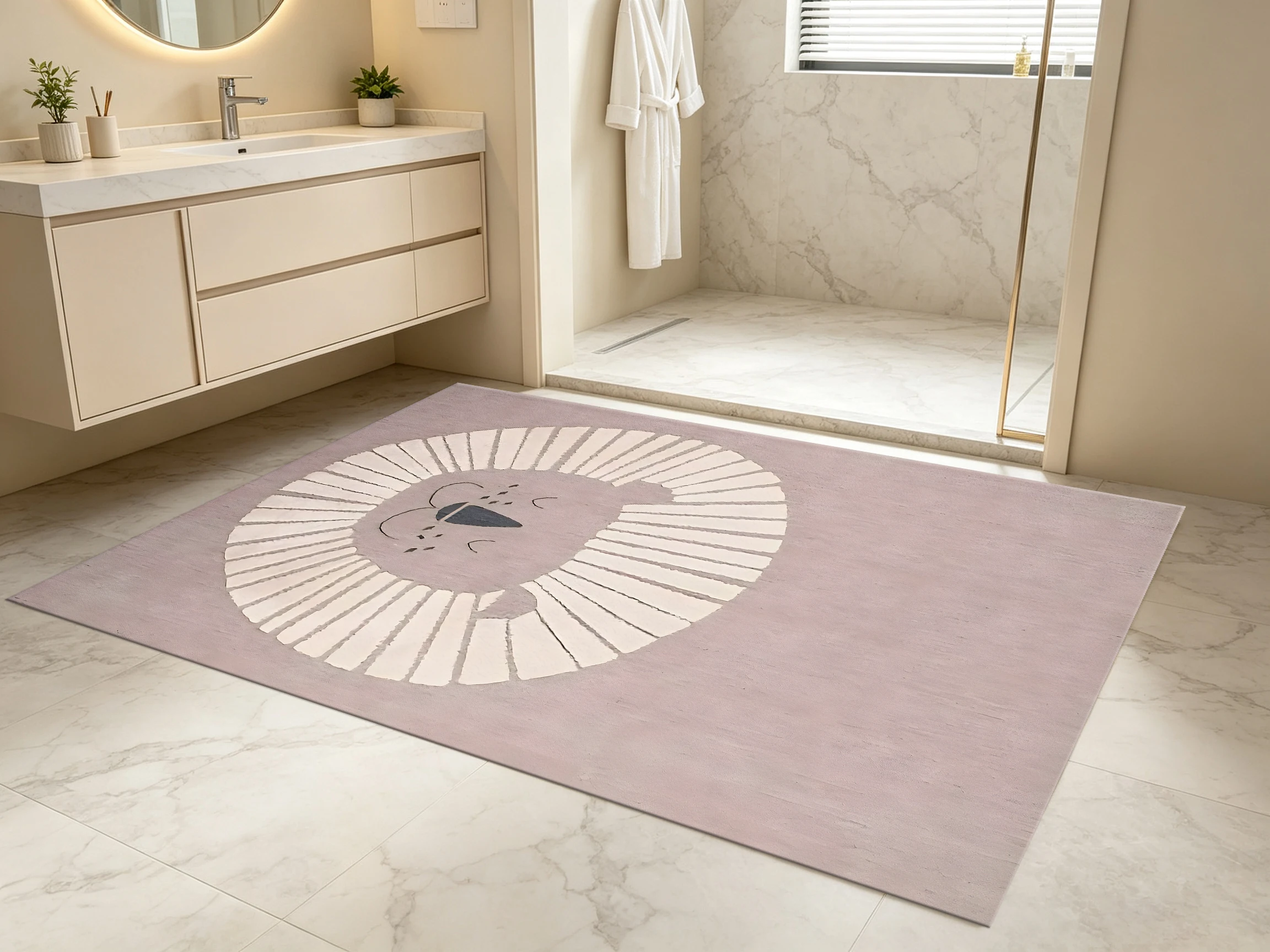 Lilac Cartoon Lion Pattern Area Rug, Simple Geometric Style, for Autumn Winter Home Refresh, Decor for Entryway, Living Room