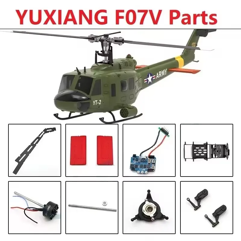 

Запчасти для вертолета YUXIANG F07V UH-1HUEY 1:34: аккумулятор, ESC, основной пропеллер, корпус хвостового ротора, крепление ротора, хвостовая основная пластина, аксессуары