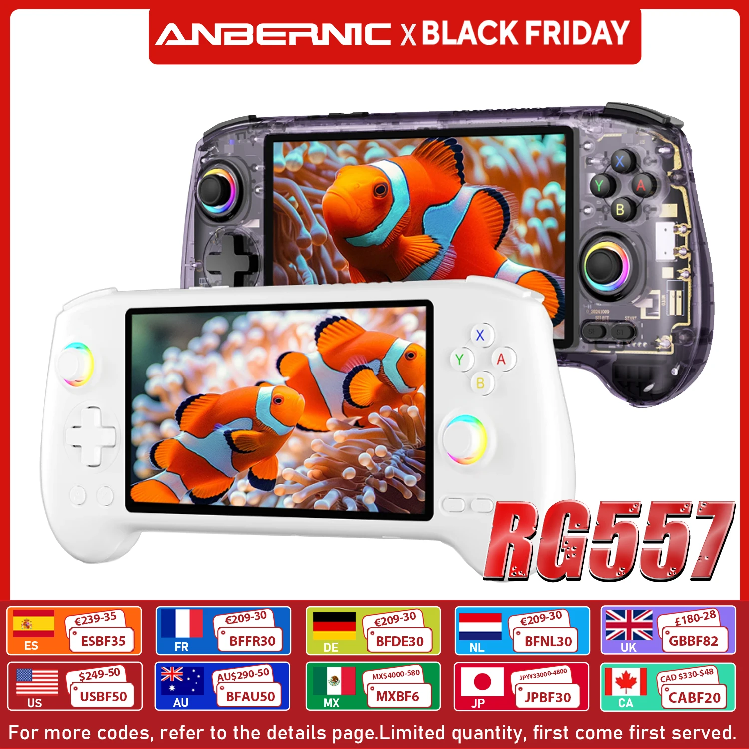 ANBERNIC RG557 Console de jeu Portable 5.48 ''AMOLED Android 14 5500mAH Bluetooth 5.3 lecteur de jeu vidéo Portable dimension 8300