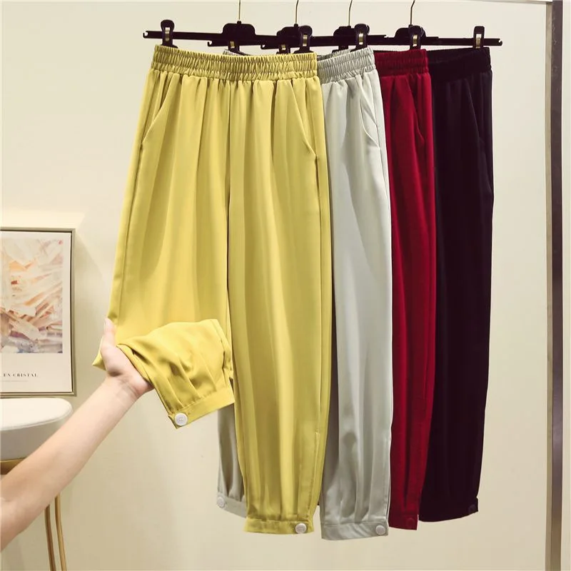 

Loose Casual Harem Pant Spring Summer New Elastic Waist Chiffon Bloomers Ankle-Length Pants Pantalon Femme Pantalones De Mujer