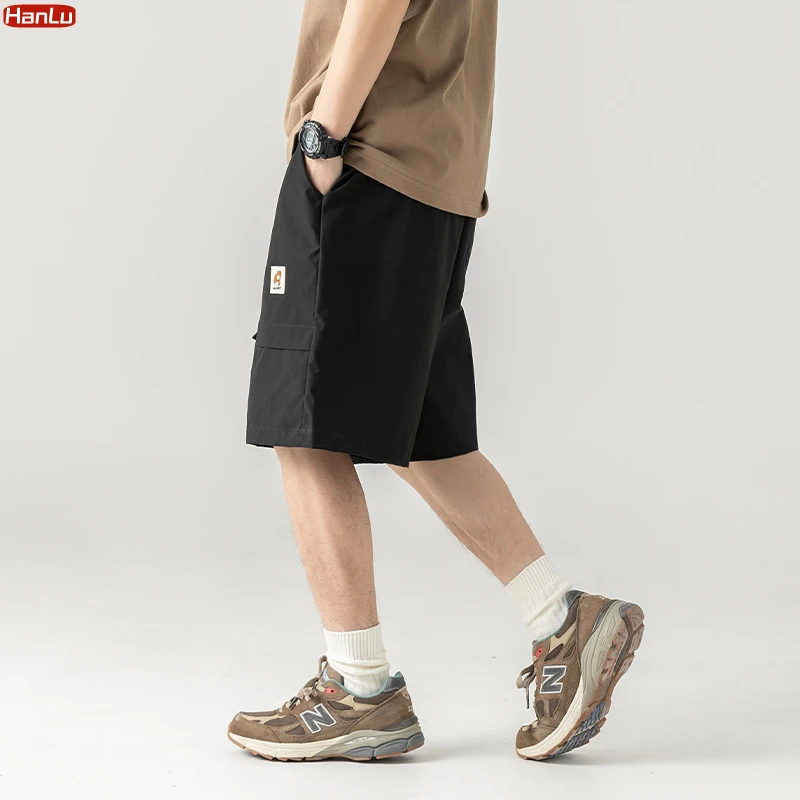 New Belted Cargo Shorts Men\'s Korean Style Summer Black Wide Leg Cargo Shorts Fashion Streetwear Hip Hop Casual Baggy Short