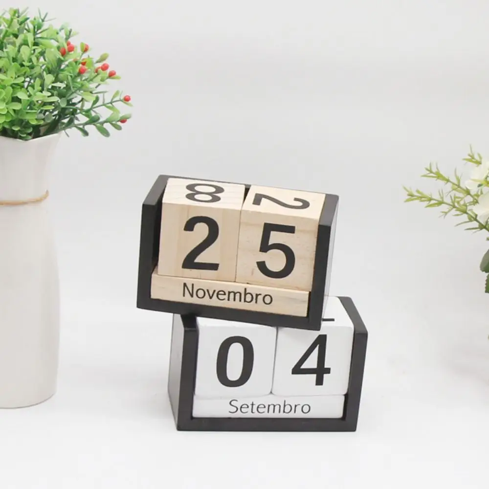 Minimalist Reusable Wooden Calendar Block Cute Small Desktop Removable Calendar Durable Perpetual Calendar Ornaments Tabletop