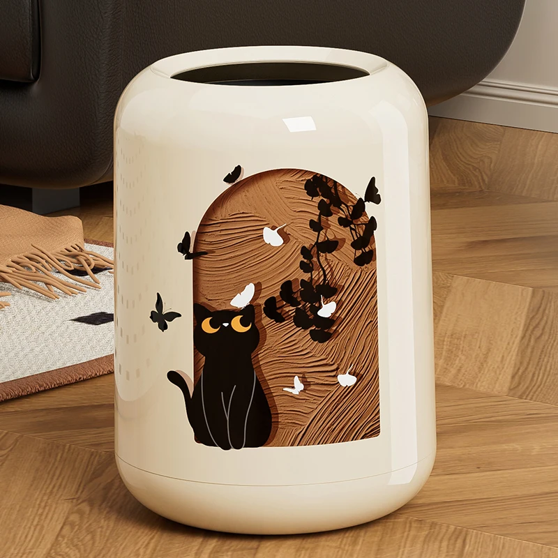 

UFORU Adorable Retro-Style Trash Can - Light Luxury Design for Living Room, Double-Bucket & Lidless Cat-Themed Garbage Bin