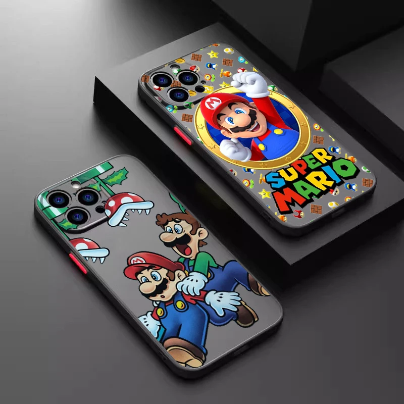 M-Marios Art Popular Cartoon Frosted Translucent For Apple iPhone 16 15 14 13 12 11 XS XR X Pro Max Plus Mini Cover Phone Case