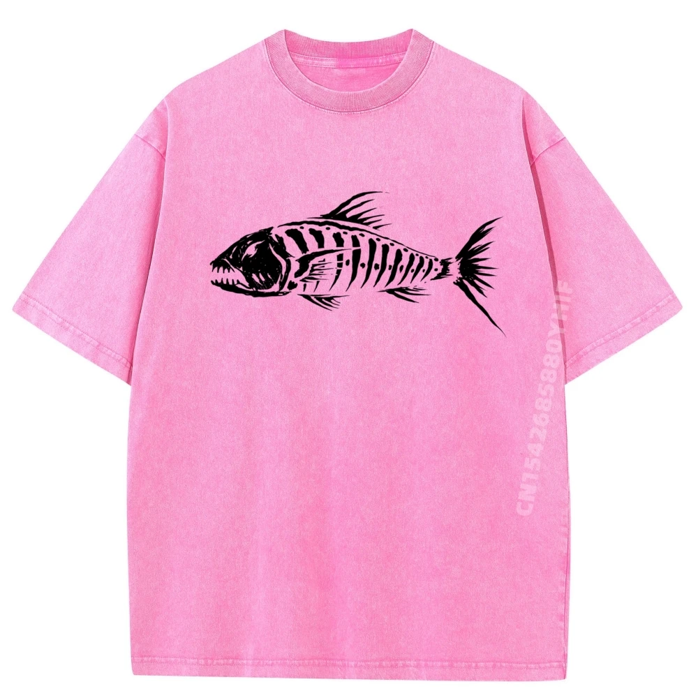 

Fish Skeleton Bones Creature Graphic T Shirts Men Funny Printed Shirt Casual Washed Shirt Summer Couple Clothes
