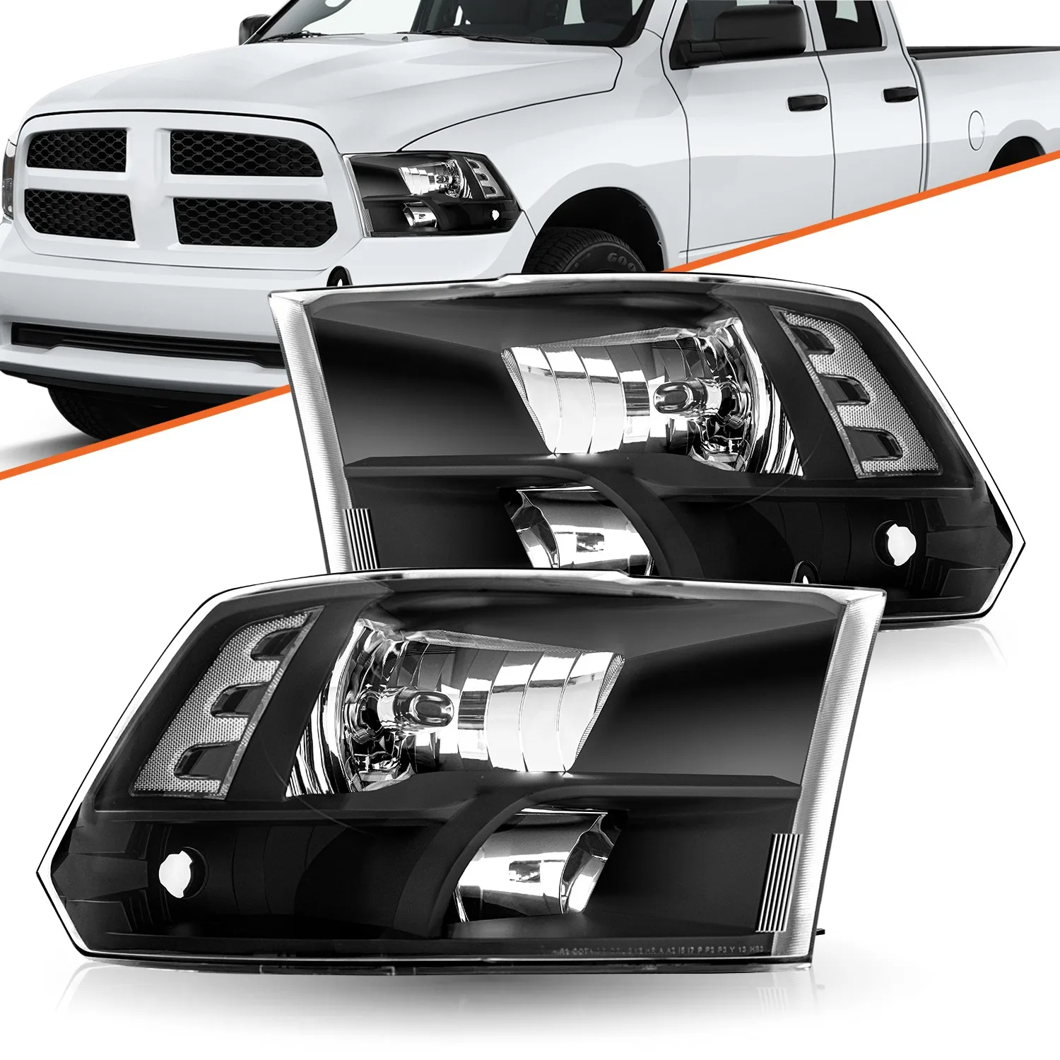 

Headlights Assembly for 2009-2018 Dodge Ram 1500 2500 3500 Black Quad Headlamps