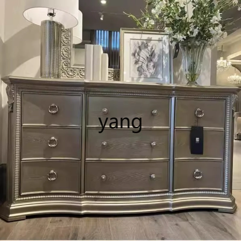 

YJQ Solid Wood Entryway Cabinet Bedroom Vintage Nine-Drawer Carved Storage Cabinet