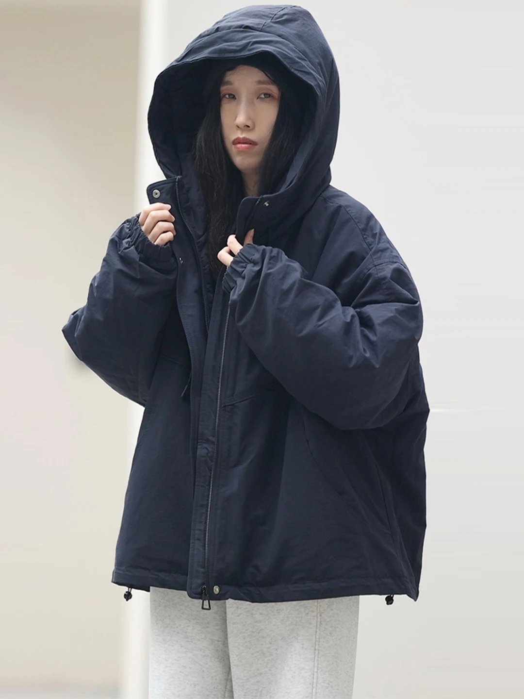 

Свободная посадка из хлопка, женская повседневная ветровка Lazy Sle, Новое поступление, с капюшоном, наполнителем из полиэстера, пальто