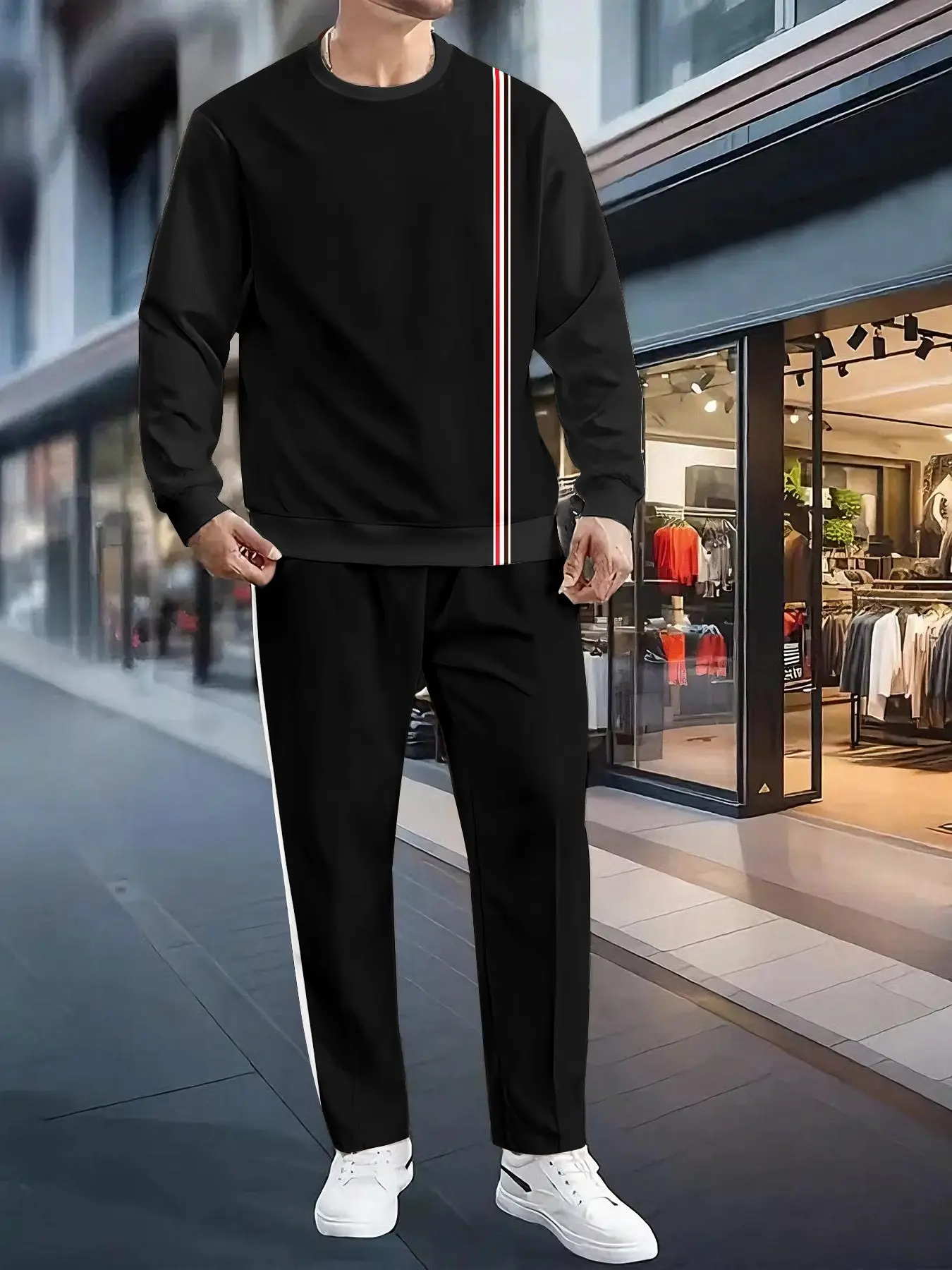 Комплект из 2 предметов, модный мужской спортивный топ с длинными рукавами и длинные брюки в европейском и американском стиле.