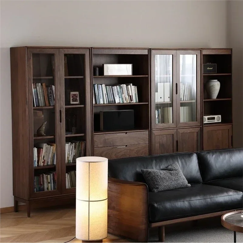North American black walnut bookcase with door, all solid wood floor-to-ceiling bookshelf