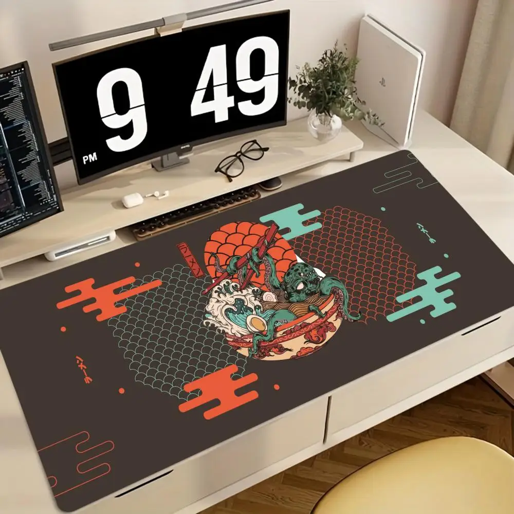 

Игровой коврик для мыши большого размера, дизайн в японском стиле, резиновый нескользящий коврик для стола, прошитые края, идеально подходит для офиса и геймеров
